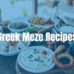 A colorful spread of Greek meze dishes on a rustic wooden table, including olives, feta cheese, tzatziki, dolmades, and grilled octopus, Mediterranean setting, warm sunlight, inviting and vibrant.