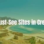 A scenic view of Crete featuring ancient Minoan ruins, azure beaches, and rugged mountains under a bright blue sky, realistic.
