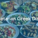 Colorful table spread of traditional Greek vegetarian dishes, including stuffed peppers, horiatiki salad, dolmades, and roasted vegetables, drizzled with olive oil, fresh herbs, and lemon slices, rustic wooden table setting, warm Mediterranean sunlight, vibrant and appetizing, realistic.