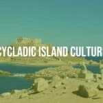 Ancient Cycladic island landscape, marble figurines, Bronze Age civilization, Aegean Sea, rocky terrain, clear blue skies, historical and serene vibe, realistic.