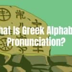 Ancient Greek alphabet letters carved on stone, with a bright blue sky background, illustrative style.