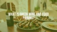 Greek wine and food pairing, rustic table with a bottle of Greek wine, fresh seafood, and grilled meats, sunny Mediterranean setting, warm and inviting, realistic.
