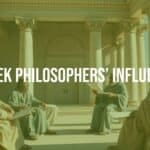 Ancient Greek philosophers debating in a marble agora, historical setting, realistic style, with columns and scrolls.